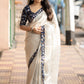 Cream Pure Linen Ethnic Motifs Saree with Unstitched Blouse - Hiral Fashion | Swadesiicart
