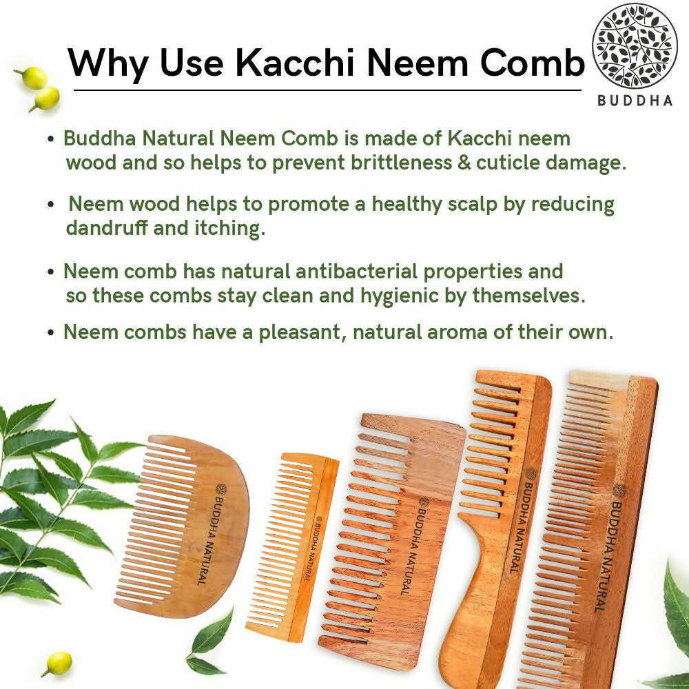 Buddha Natural Handle Kacchi Neem Wooden Comb - Swadesiicart
