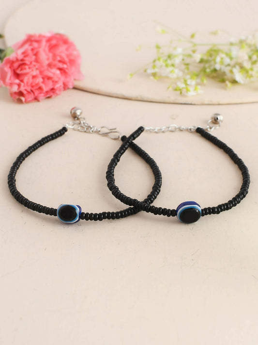 VOJ Women Black Color stainless steel Anklet - VOJ (Valley Of Jewellery)