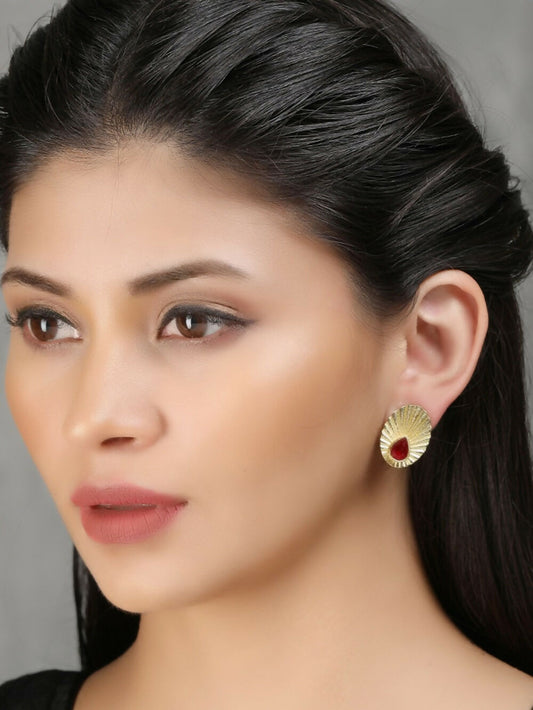 Joban Fashion Women Miny Size Red Stone Matte Gold Earrings | Swadesiicart