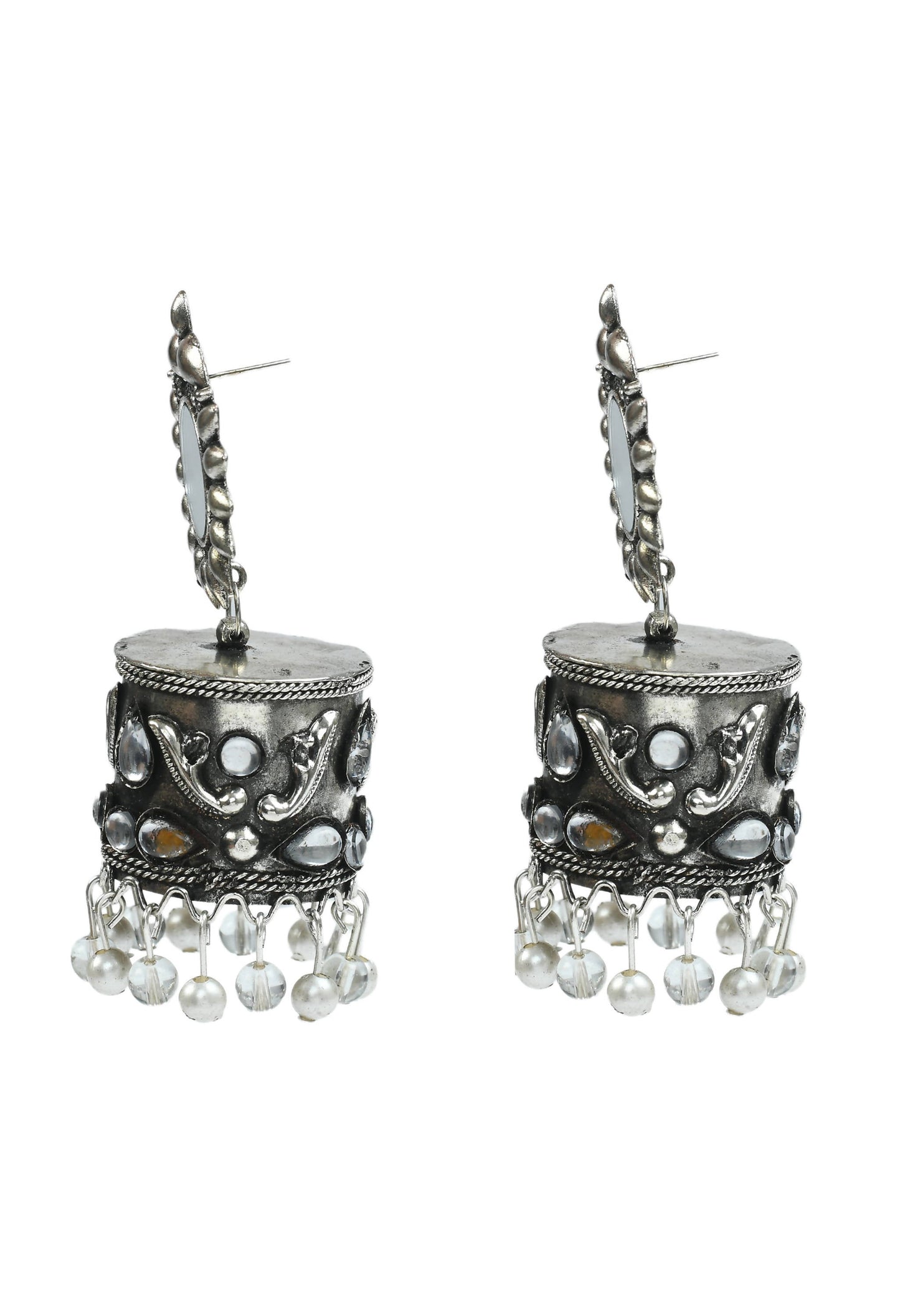 Mominos Fashion Johar Kamal Women Silver Oxidised Jhumkas - Swadesiicart