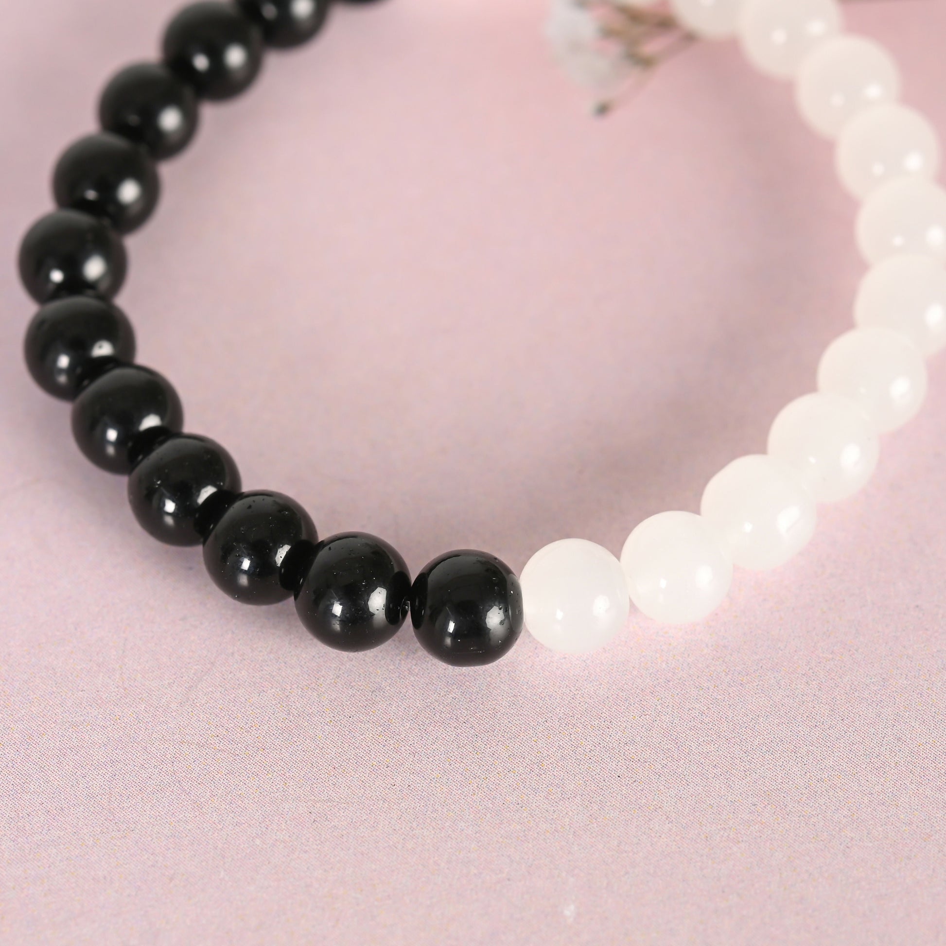 NVR Men & Women Black & White Marbel Crystal Elasticated Bracelet - Swadesiicart
