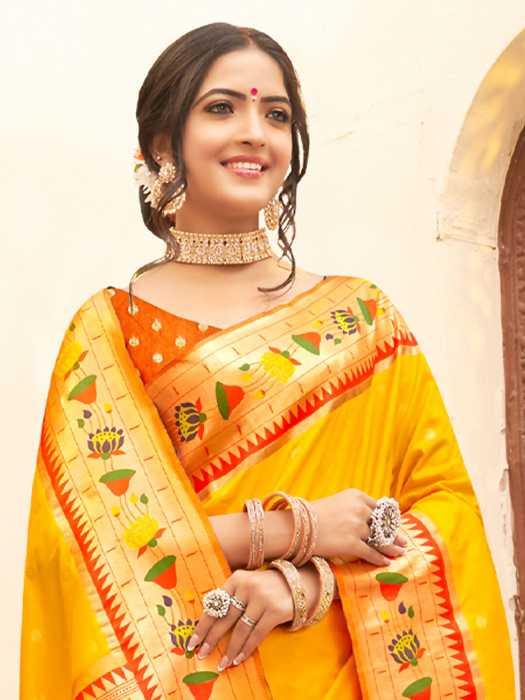 Shree Shyam Fashion Silk Blend Yellow Saree