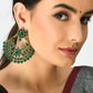 Mominos Fashion Johar Kamal Golden And Green Beaded Earrings - Swadesiicart