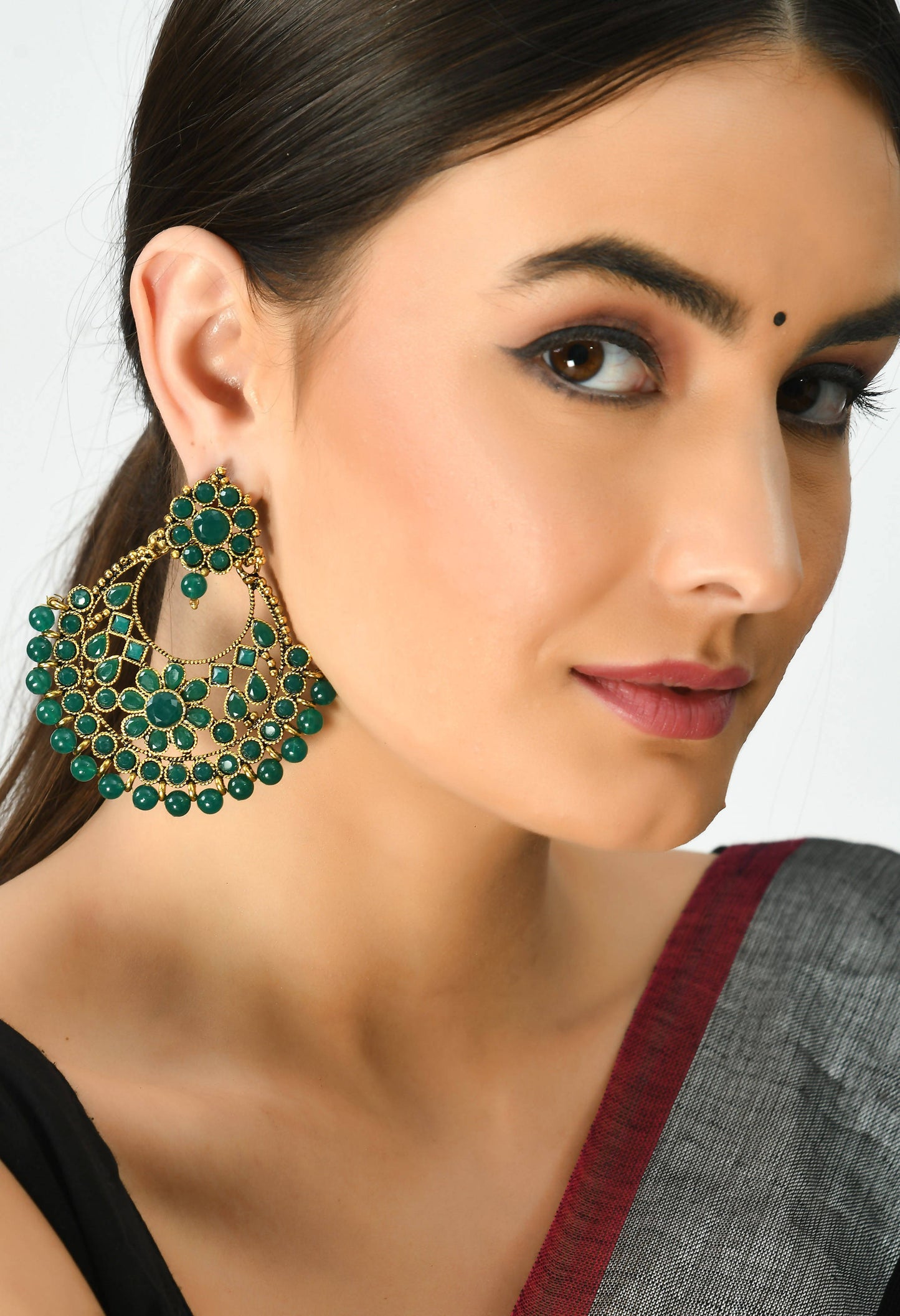 Mominos Fashion Johar Kamal Golden And Green Beaded Earrings - Swadesiicart