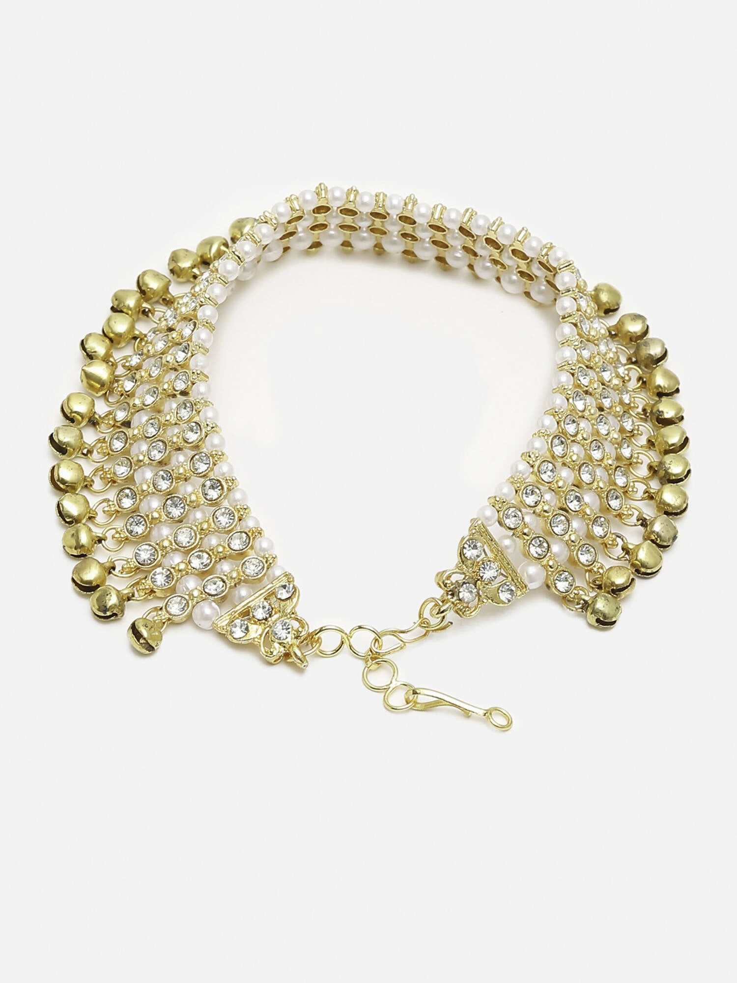 Women's Gold White Ghungroo Anklets - Ruby Raang | Swadesiicart