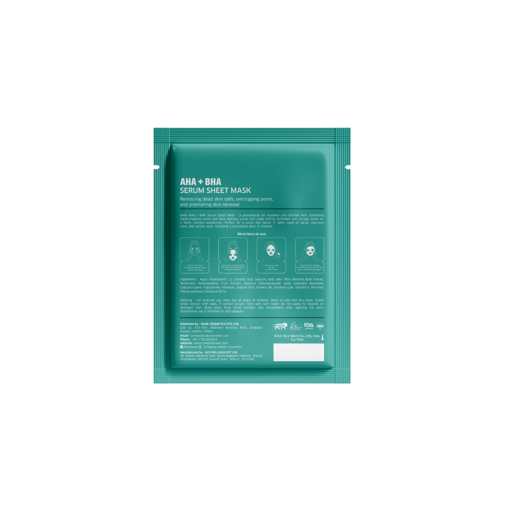 Bake AHA + BHA Serum Sheet Mask | Swadesiicart