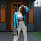 Jompers Women Teal Blue Solid Single-Breasted Smart Casual Blazer | Swadesiicart