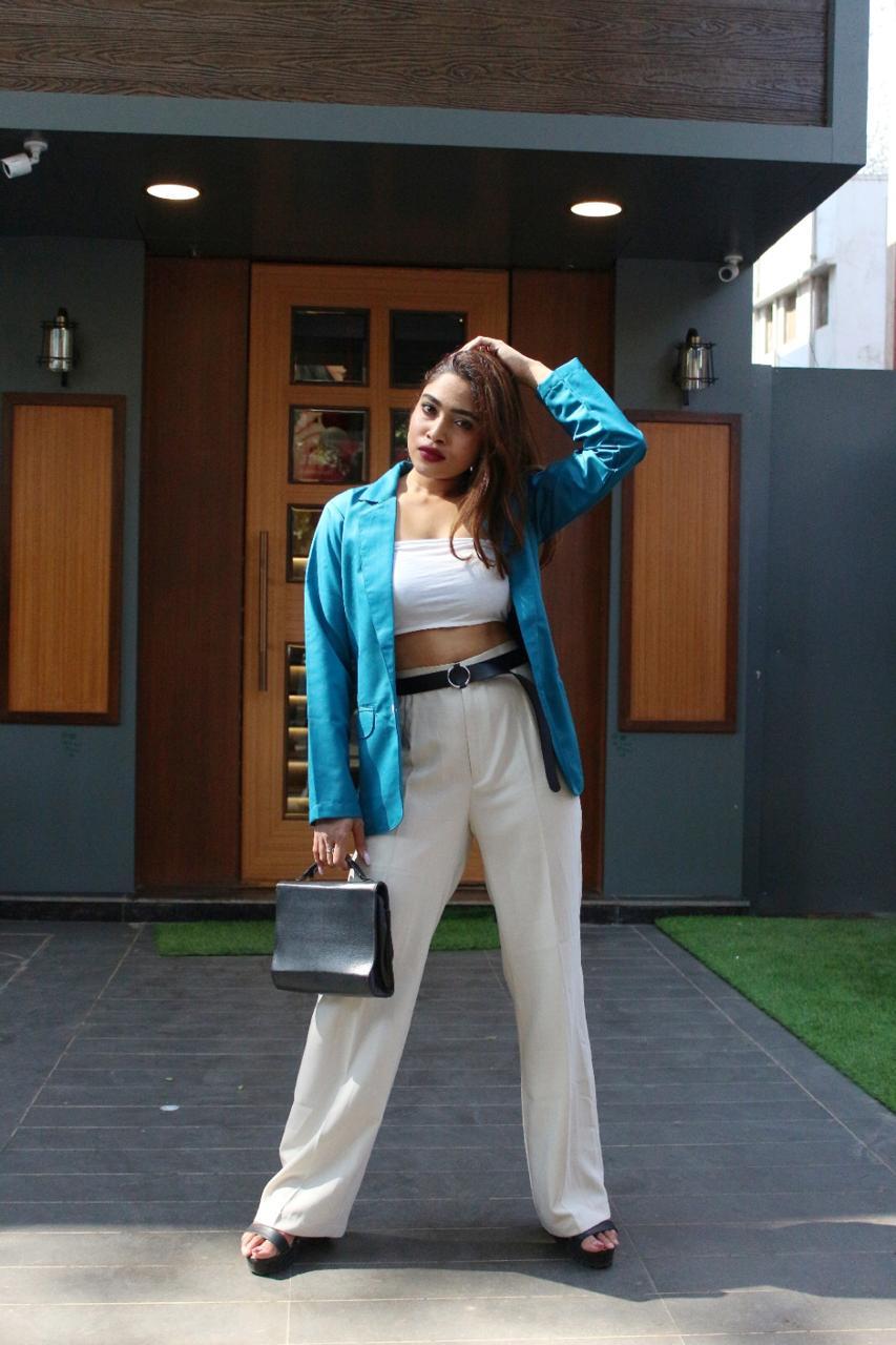 Jompers Women Teal Blue Solid Single-Breasted Smart Casual Blazer | Swadesiicart