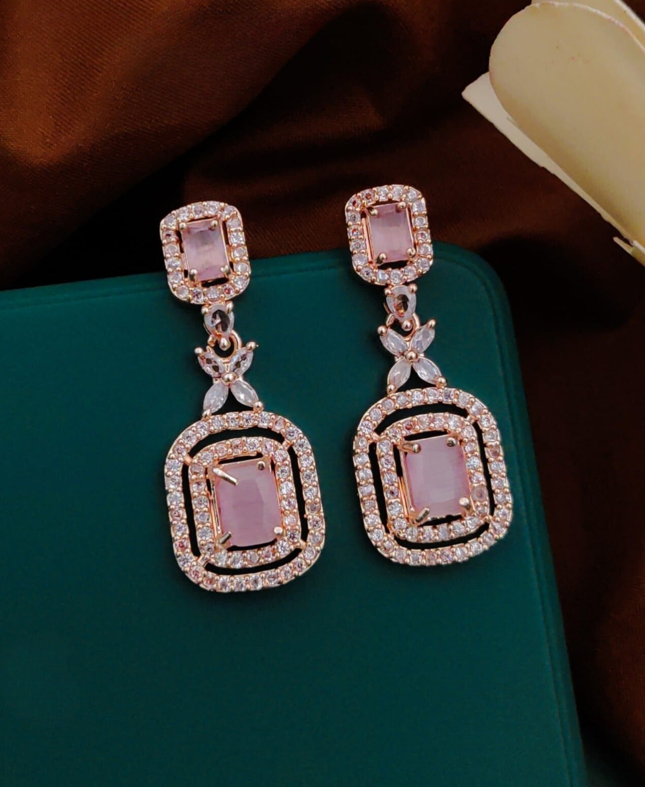 Pink American Diamond Party Earrings By House of Ree | Swadesiicart