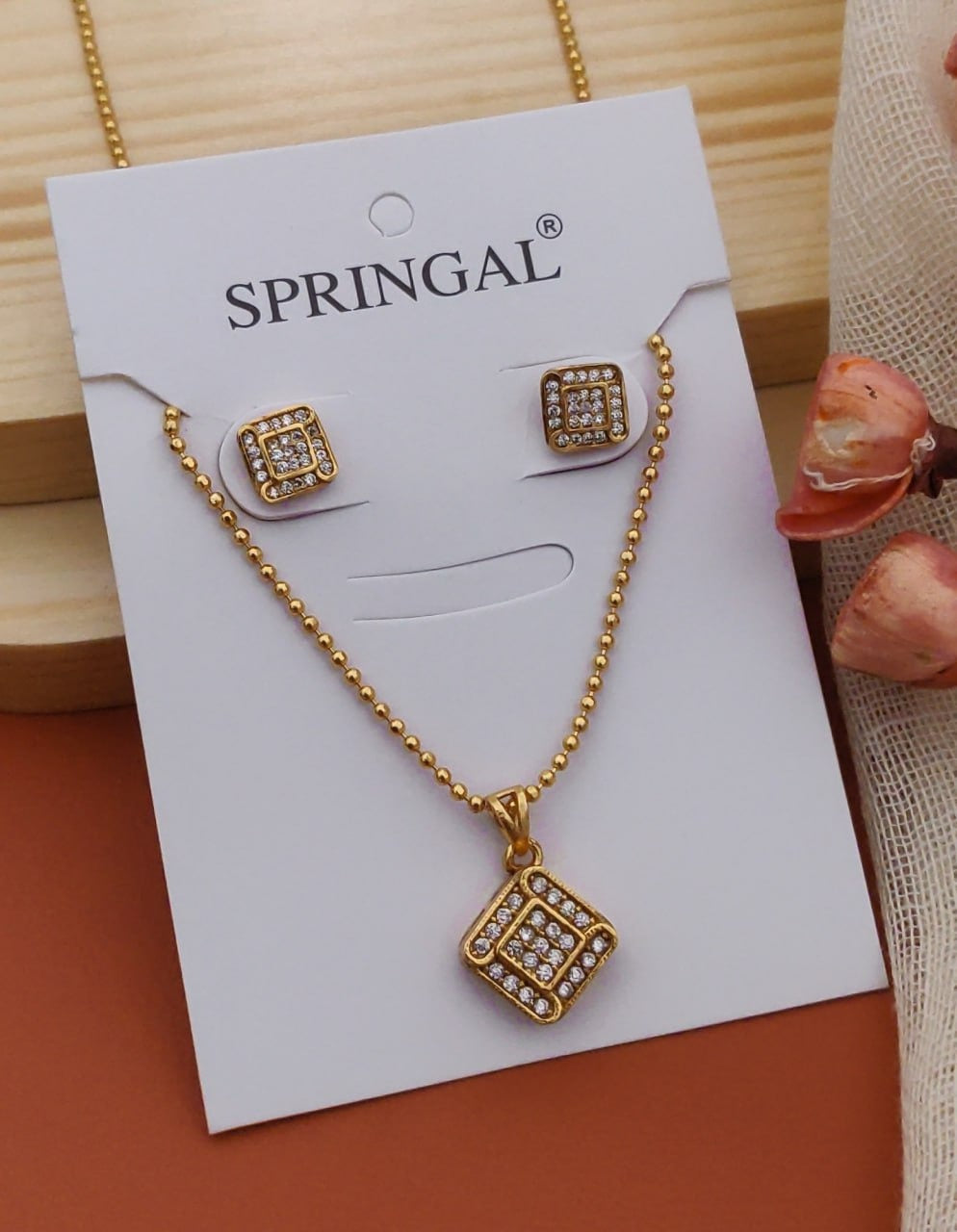 Fancy Gold-Polished Partywear Chain And Pendant Set By House of Ree | Swadesiicart