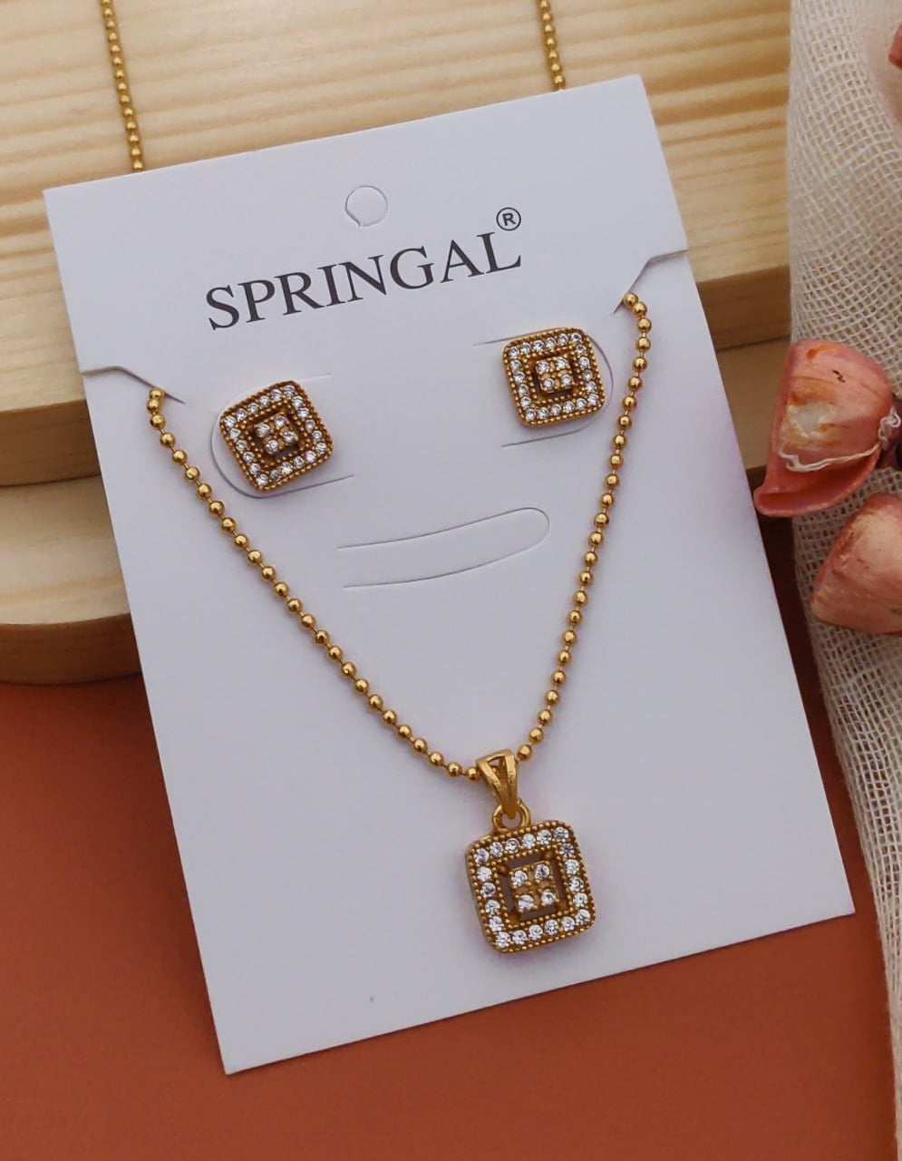 Fancy Gold-Polished Partywear Chain And Pendant Set By House of Ree | Swadesiicart