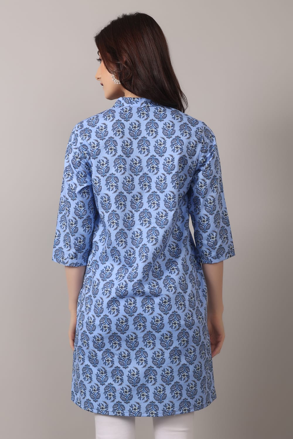 Jaitra Apparels Women Printed Pure Cotton Straight Kurta (Sky Blue) - Swadesiicart