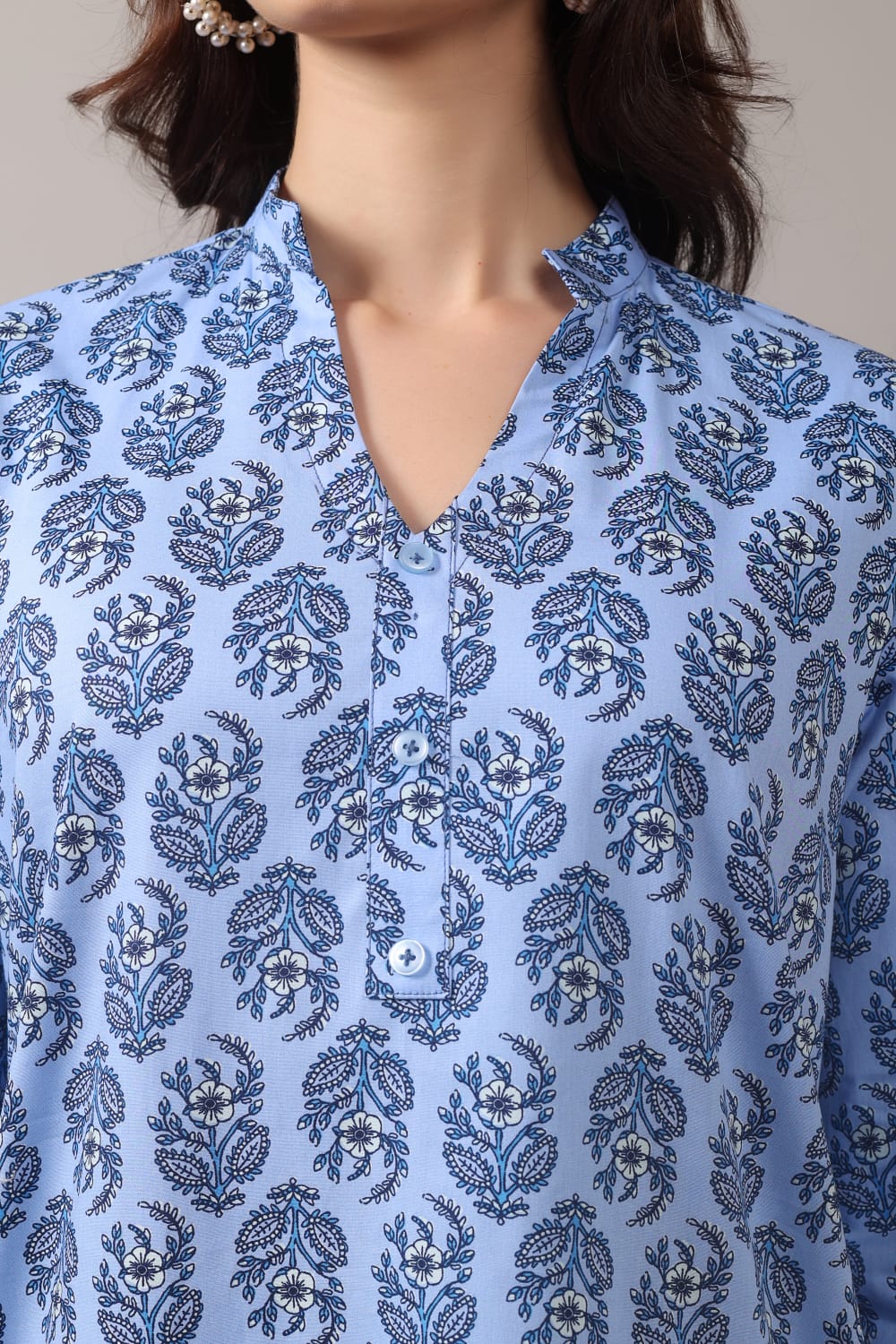 Jaitra Apparels Women Printed Pure Cotton Straight Kurta (Sky Blue) - Swadesiicart