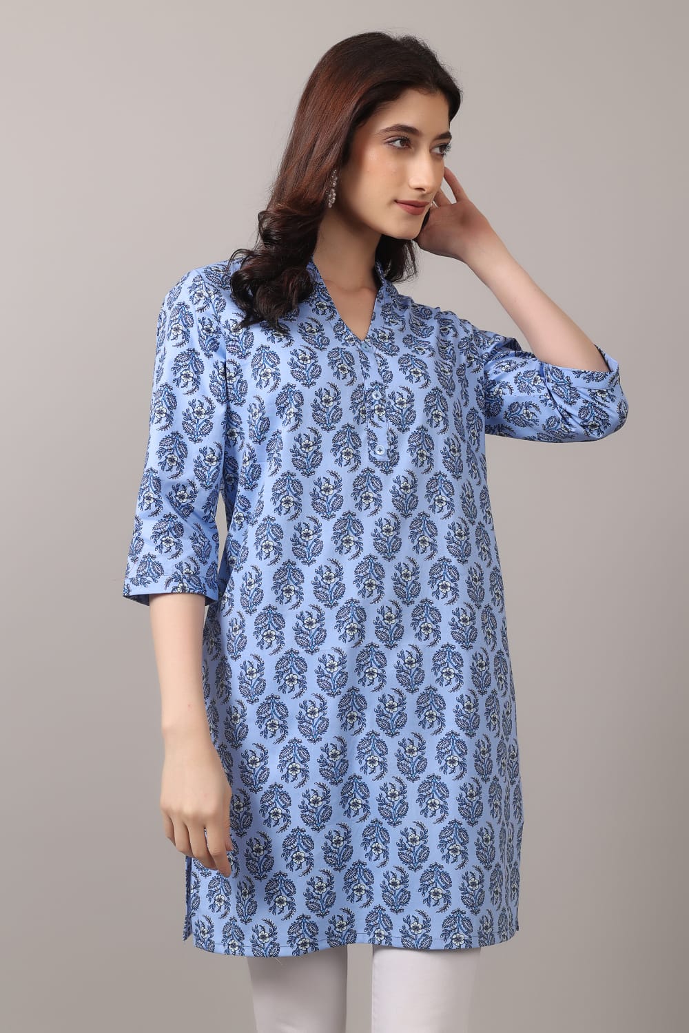 Jaitra Apparels Women Printed Pure Cotton Straight Kurta (Sky Blue) - Swadesiicart