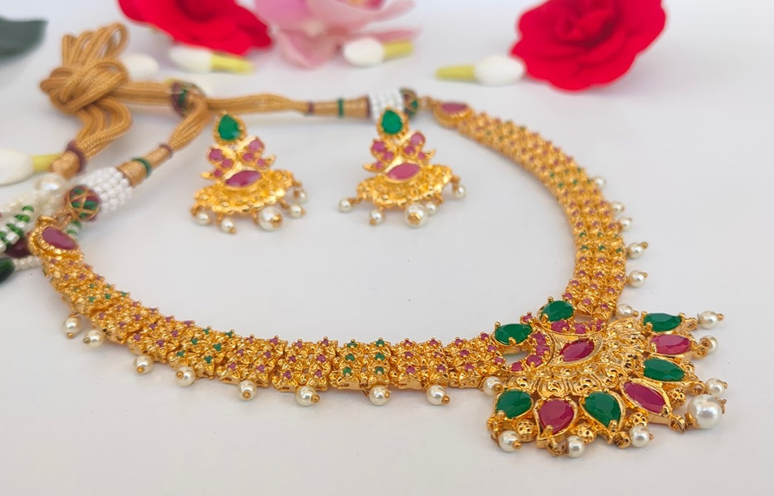 Ruby Emeralds Gold-Polished Bridal Jewelry - Swadesiicart