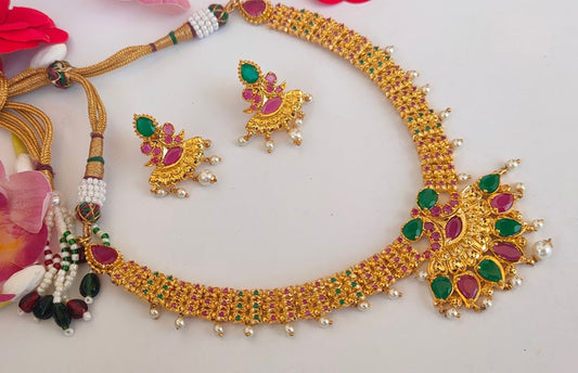 Ruby Emeralds Gold-Polished Bridal Jewelry - Swadesiicart