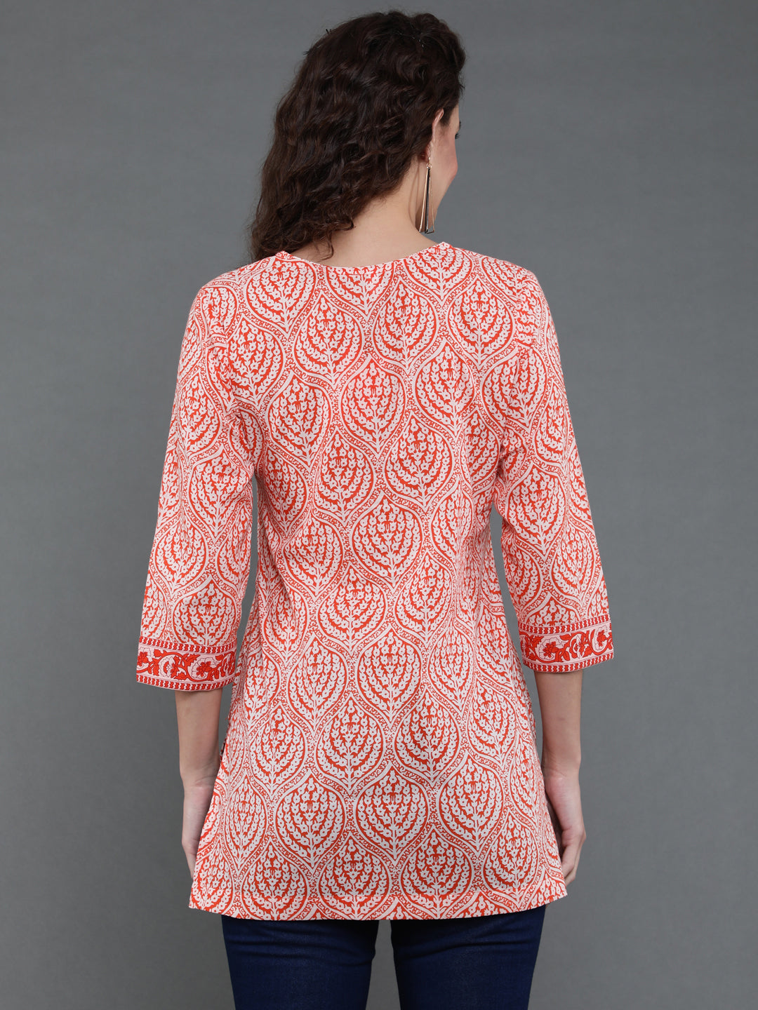 Antaran Orange Pure Cotton Printed Tunic - Swadesiicart