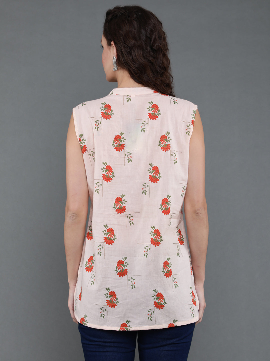 Antaran Peach Pure Cotton Printed Tunic - Swadesiicart