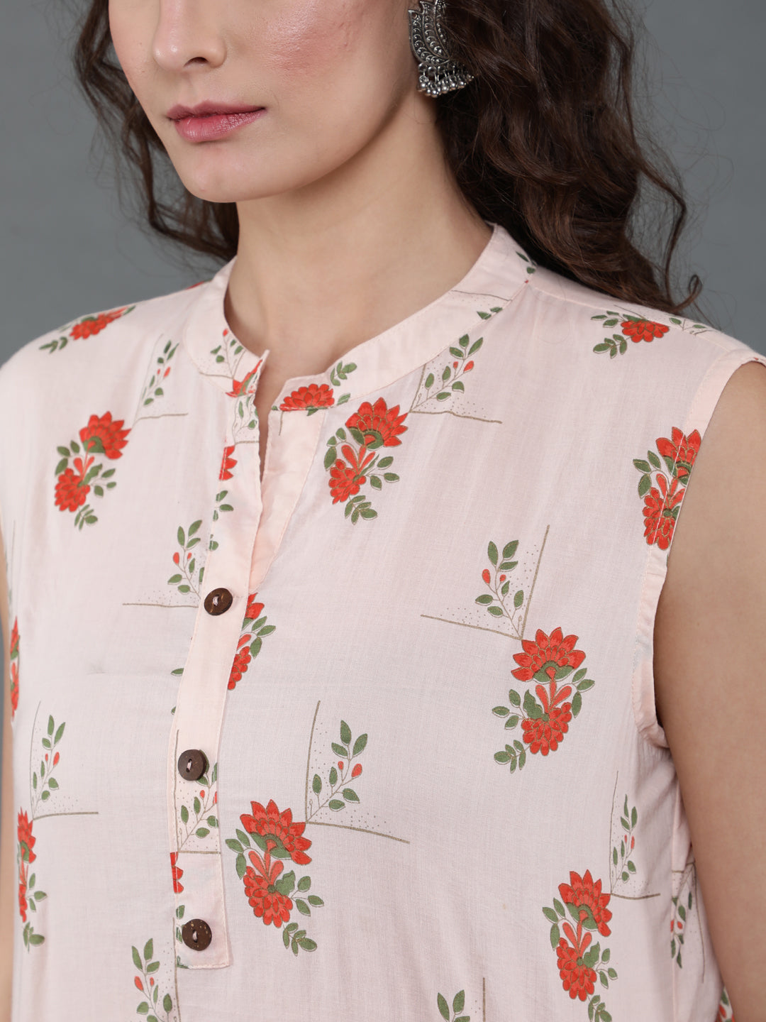 Antaran Peach Pure Cotton Printed Tunic - Swadesiicart