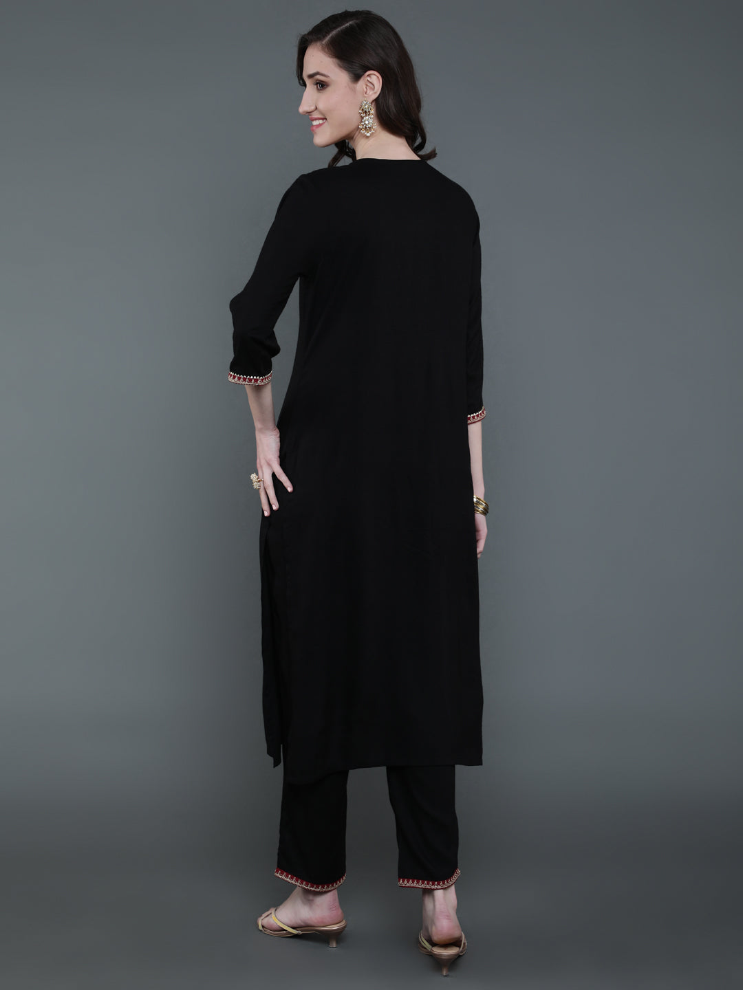 Antaran Black Rayon Embroidered Kurta Pant Set - Swadesiicart