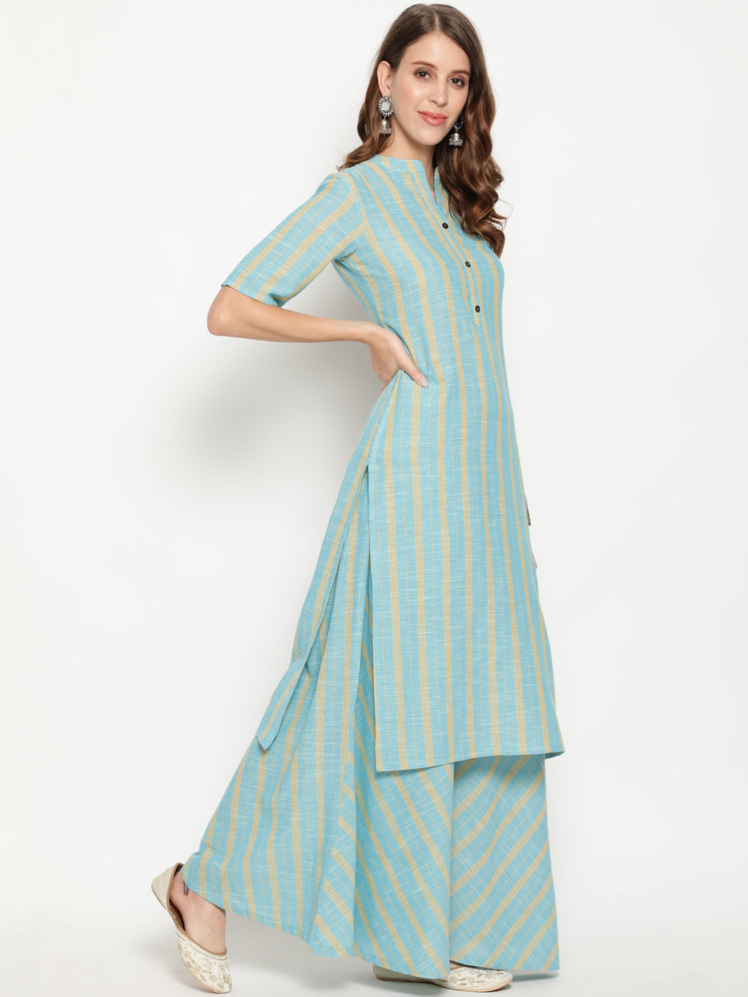 Antaran Blue Cotton Yarn Dyed Striped Kurta - Swadesiicart