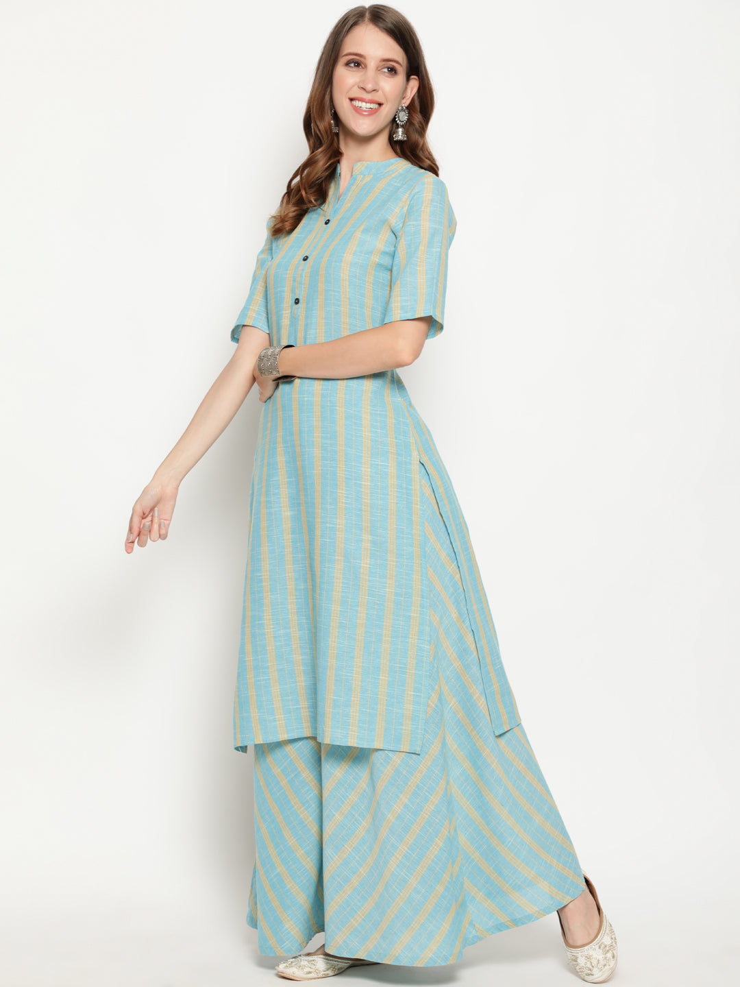 Antaran Blue Cotton Yarn Dyed Striped Kurta - Swadesiicart