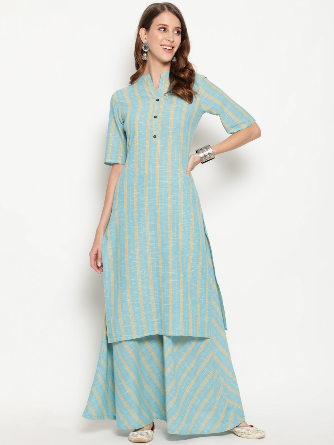 Antaran Blue Cotton Yarn Dyed Striped Kurta - Swadesiicart