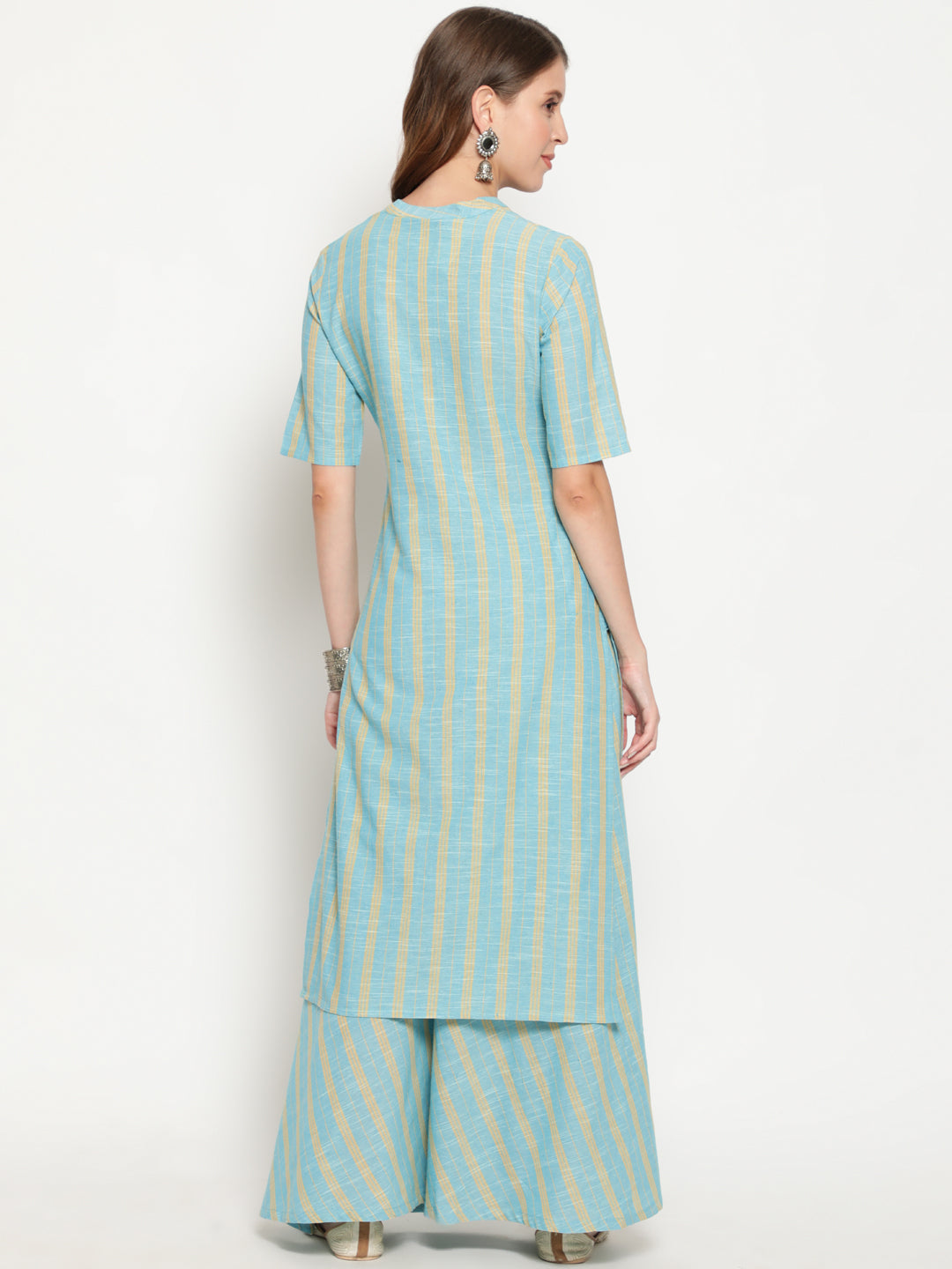 Antaran Blue Cotton Yarn Dyed Striped Kurta - Swadesiicart