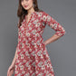 Antaran Maroon Pure Cotton Floral Printed Tunic - Swadesiicart