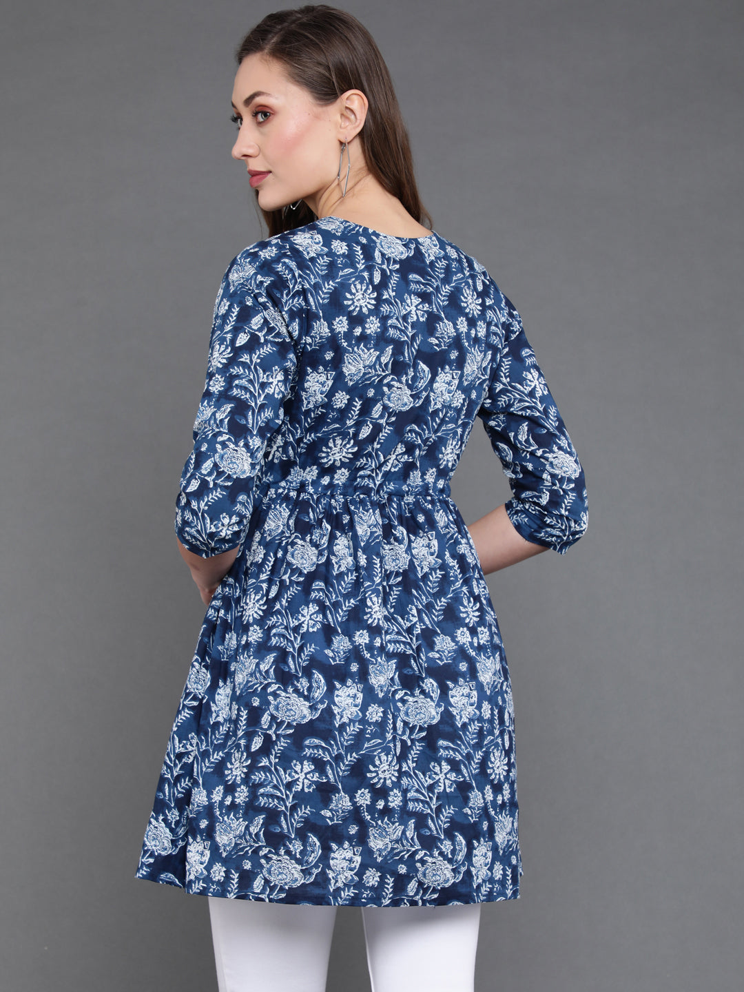 Antaran Blue Pure Cotton Flared Hand Embroidered Tunic - Swadesiicart