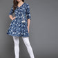 Antaran Blue Pure Cotton Flared Hand Embroidered Tunic - Swadesiicart