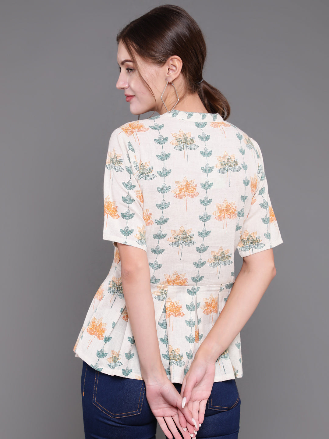 Antaran Off White Cotton Printed Cotton Flex Tunic With Box Pleat - Swadesiicart