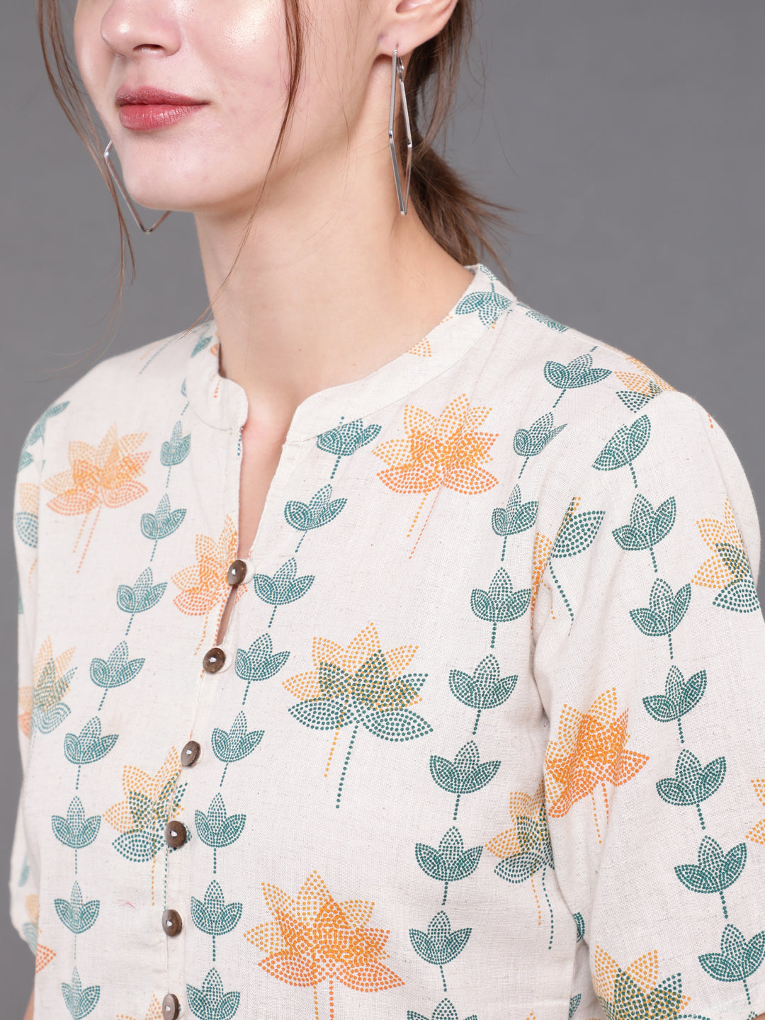 Antaran Off White Cotton Printed Cotton Flex Tunic With Box Pleat - Swadesiicart
