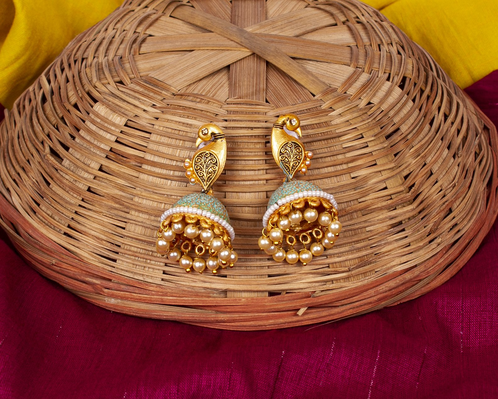 Gold-Polished Alloy Peacock Shape Jhumki Earrings - The Pari - Swadesiicart