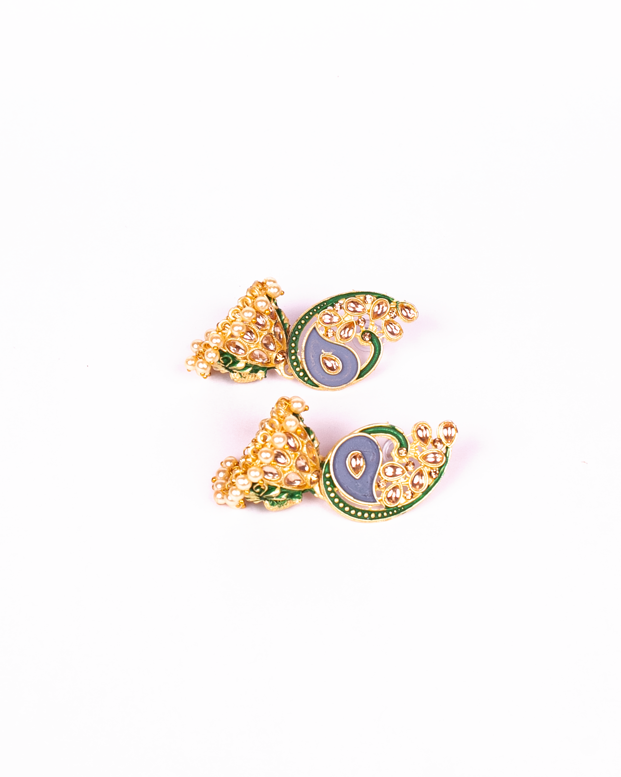 Gold-Polished Alloy Enamel & Stone Studded Jhumki Earrings - The Pari - Swadesiicart
