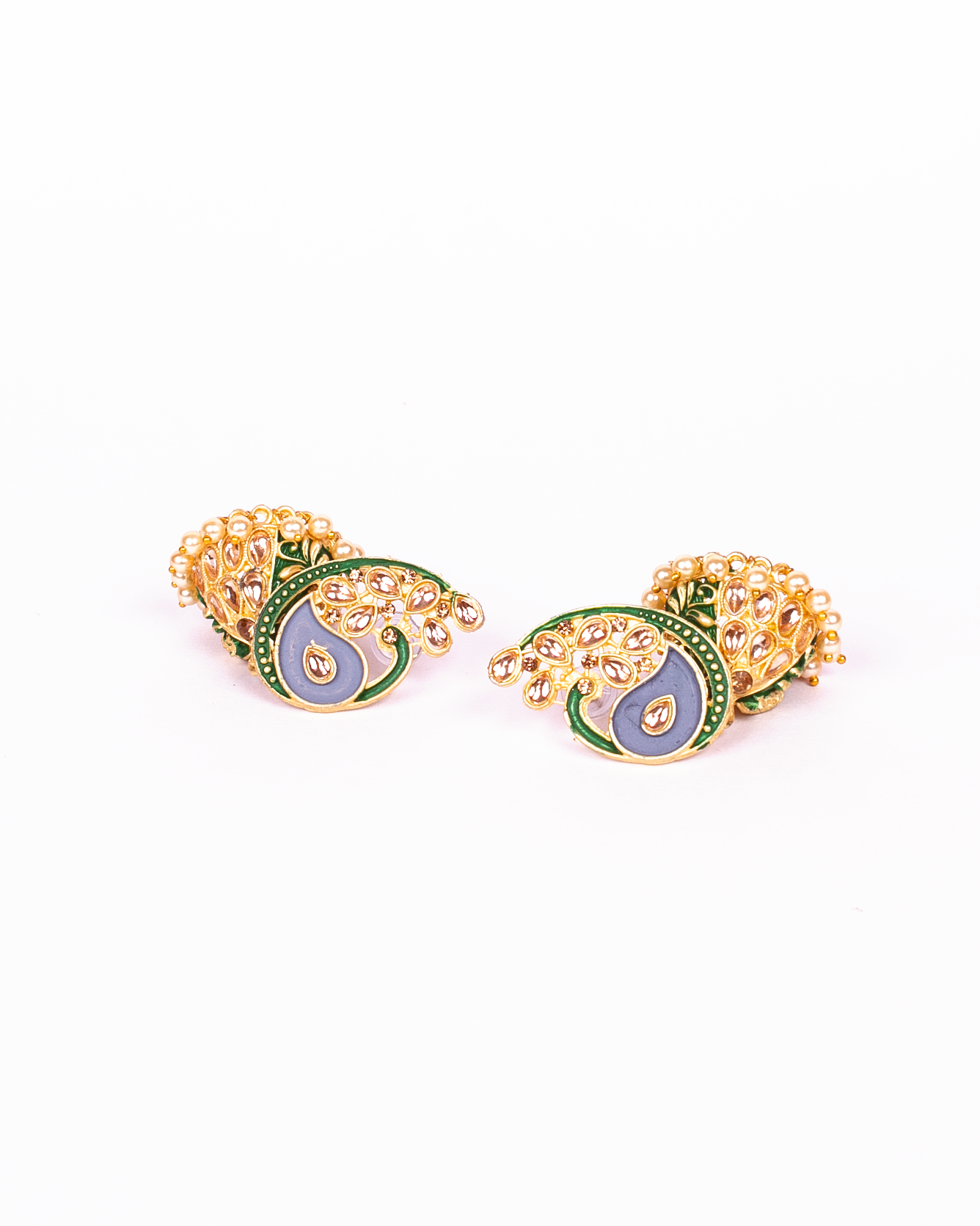 Gold-Polished Alloy Enamel & Stone Studded Jhumki Earrings - The Pari - Swadesiicart