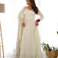 Lorenvalley Fashion Offwhite Pure Roman Silk Chanderi Fabric Fully Flared Anarkali Pant With Dupatta Set - Off White | Swadesiicart