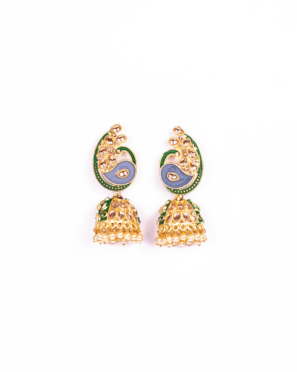 Gold-Polished Alloy Enamel & Stone Studded Jhumki Earrings - The Pari - The Pari - Dinesh Associates