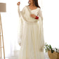 Lorenvalley Fashion Offwhite Pure Roman Silk Chanderi Fabric Fully Flared Anarkali Pant With Dupatta Set - Off White | Swadesiicart