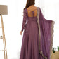 Lorenvalley Fashion Mauve Pure Roman Silk Chanderi Fabric Fully Flared Anarkali Pant With Dupatta Set - Mauve | Swadesiicart