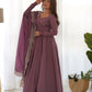 Lorenvalley Fashion Mauve Pure Roman Silk Chanderi Fabric Fully Flared Anarkali Pant With Dupatta Set - Mauve | Swadesiicart