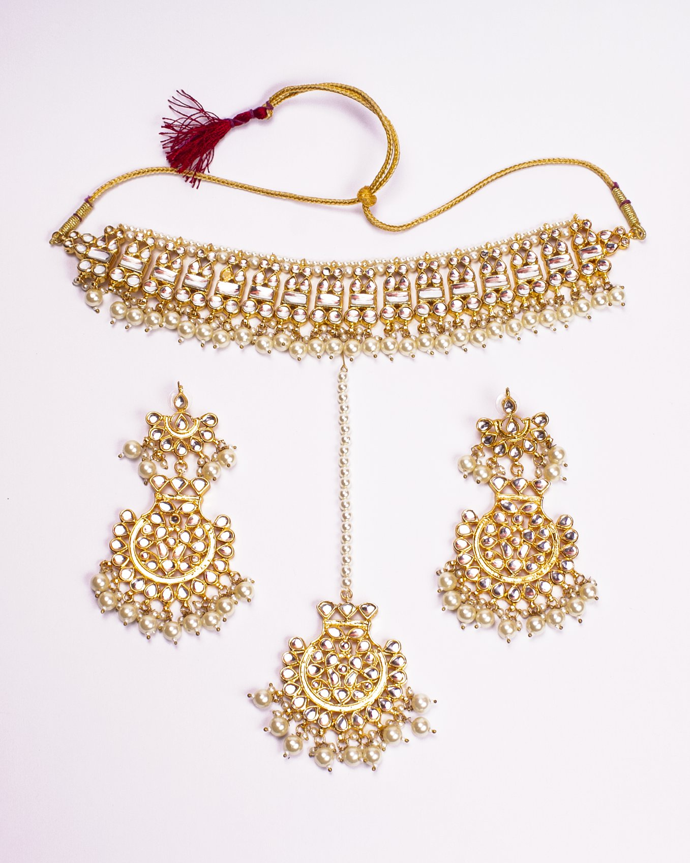 Gold-Polished Alloy Pearl And Kundan Choker Necklace Set - The Pari | Swadesiicart