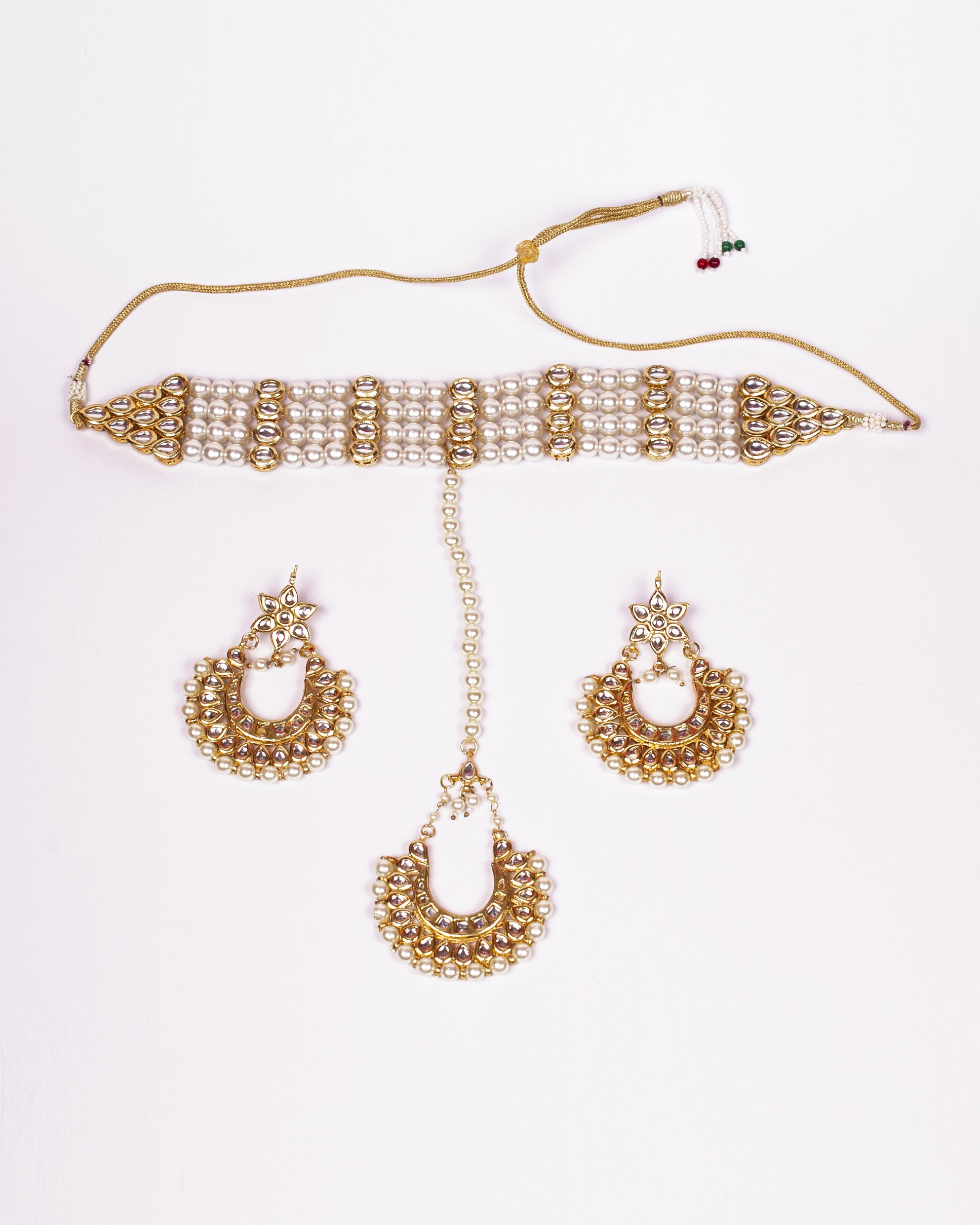 Gold-Polished Alloy Pearl And Kundan Choker Necklace Set - The Pari | Swadesiicart