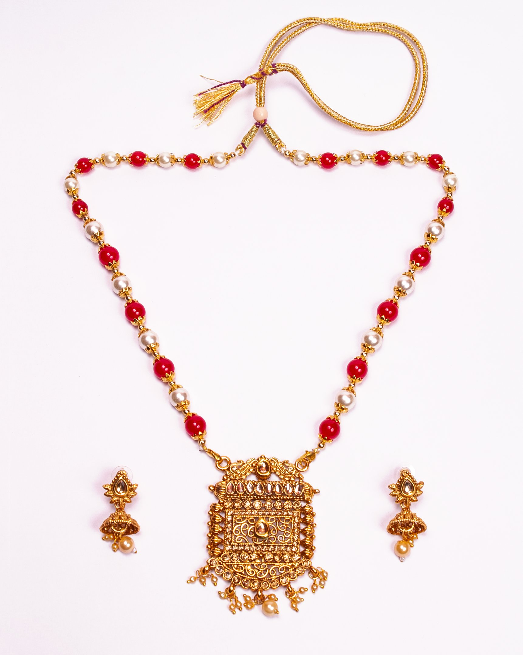 Gold-Polished Alloy Pearl And Beads Mala Pendant Set - The Pari | Swadesiicart