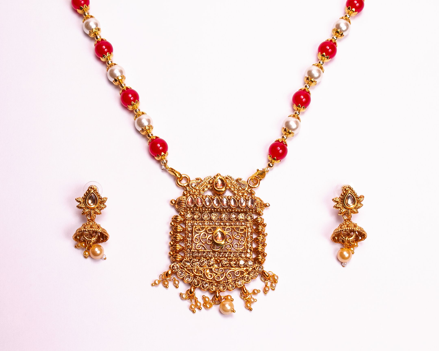 Gold-Polished Alloy Pearl And Beads Mala Pendant Set - The Pari | Swadesiicart