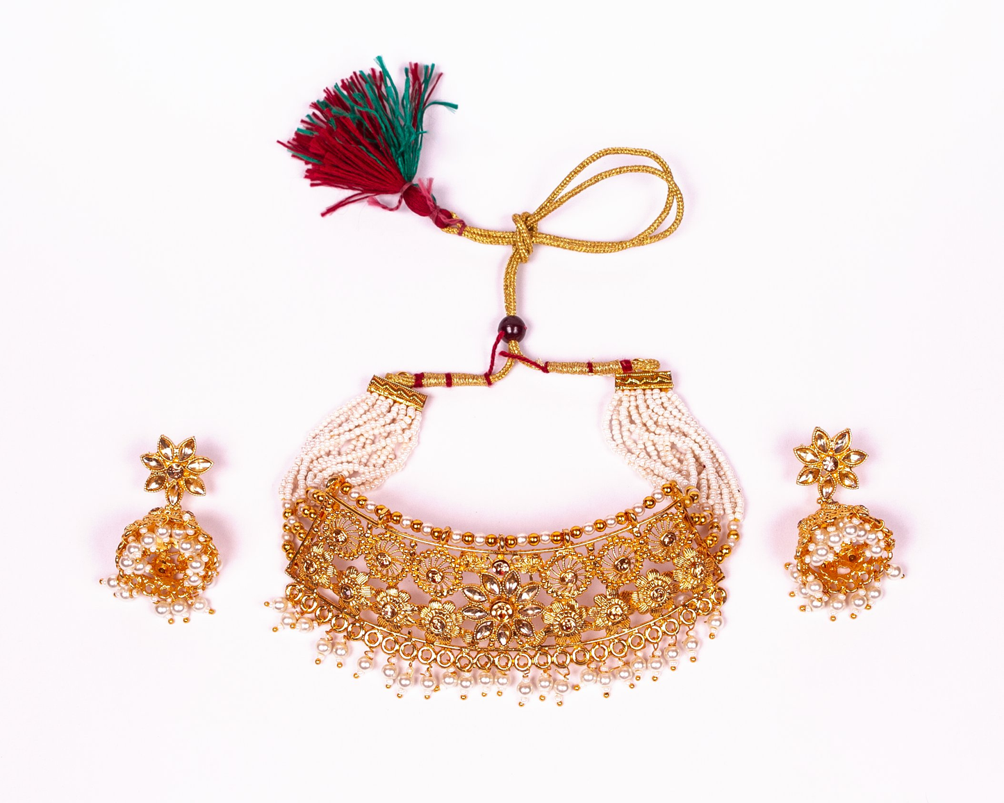 Gold-Polished Alloy Designer Pearl And Alloy Choker Necklace - The Pari | Swadesiicart