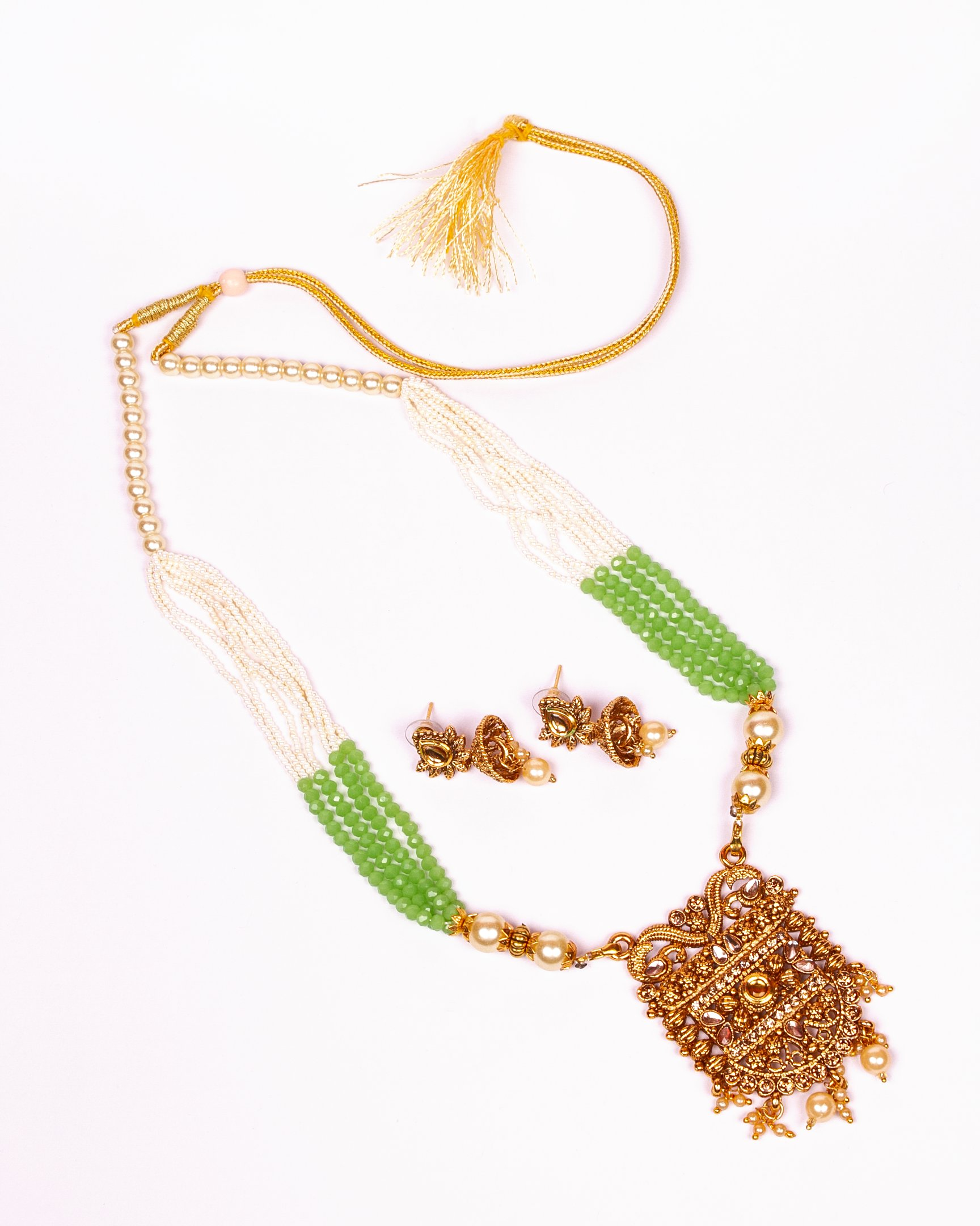 Gold-Polished Alloy Pearl And Beads Mala Pendant Set - The Pari | Swadesiicart