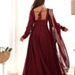 Lorenvalley Fashion Maroon Pure Roman Silk Chanderi Fabric Fully Flared Anarkali Pant With Dupatta Set - Maroon - Swadesiicart