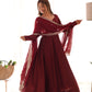 Lorenvalley Fashion Maroon Pure Roman Silk Chanderi Fabric Fully Flared Anarkali Pant With Dupatta Set - Maroon - Swadesiicart